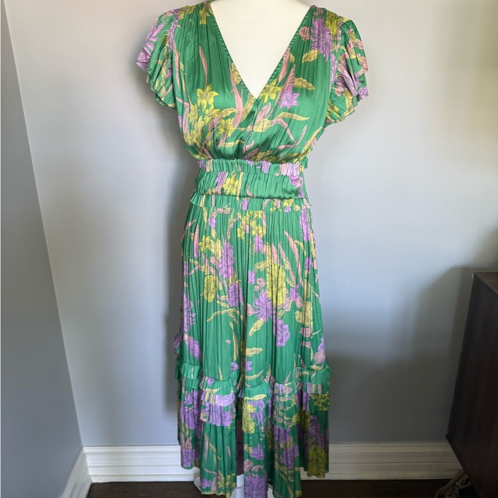 Current Air Green and Purple Floral Midi Dress
